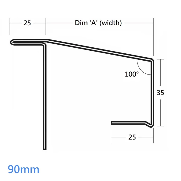 90mm Aluminium Grind In Verge Trim Flashing Profile Type 781