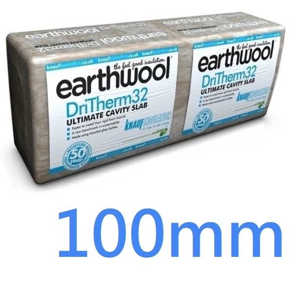 100mm Earthwool Insulation DriTherm 32 Ultimate Cavity Wall Slab Knauf - pack of 6