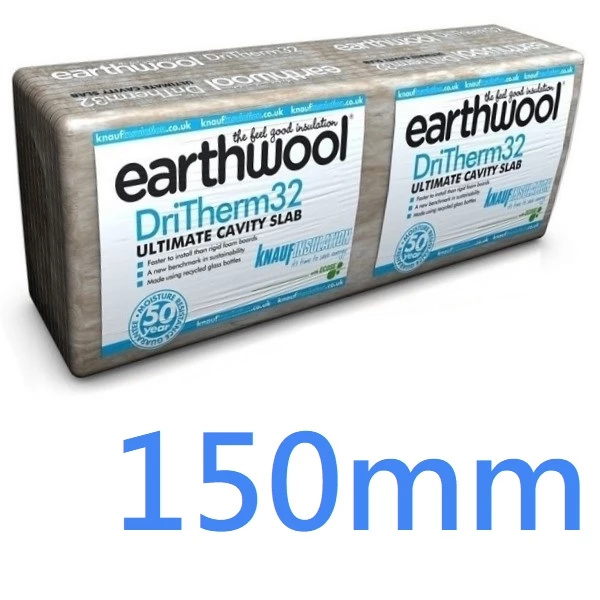 150mm Earthwool Insulation DriTherm 32 Ultimate Cavity Wall Slab Knauf - pack of 4