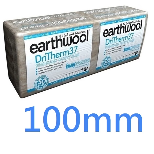 100mm Earthwool Insulation DriTherm 37 Standard Cavity Wall Slab Knauf - pack of 12