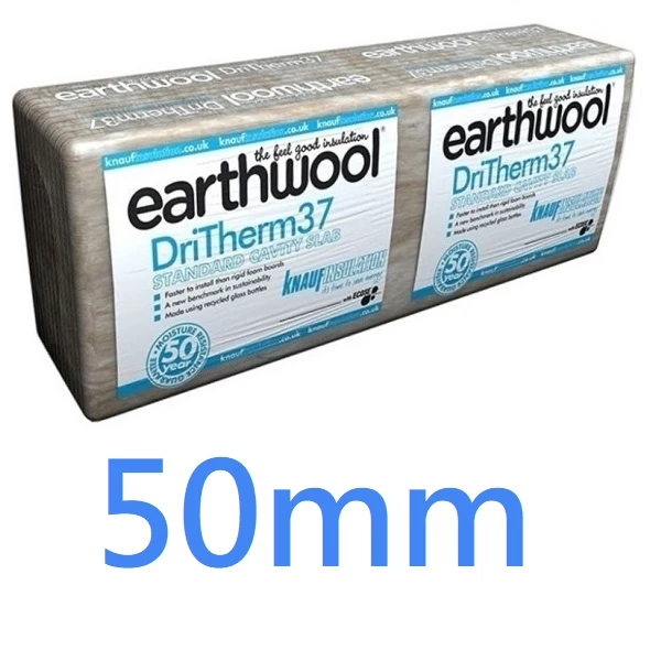 50mm Earthwool Insulation DriTherm 37 Standard Cavity Wall Slab Knauf - pack of 12