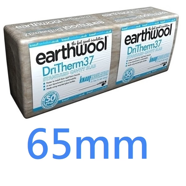 65mm Earthwool Insulation DriTherm 37 Standard Cavity Wall Slab Knauf - pack of 10