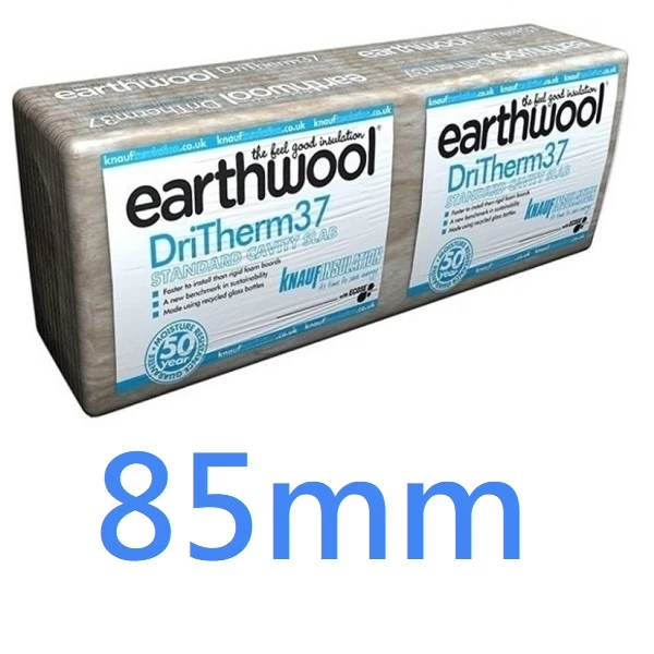 85mm Earthwool Insulation DriTherm 37 Standard Cavity Wall Slab Knauf - pack of 8