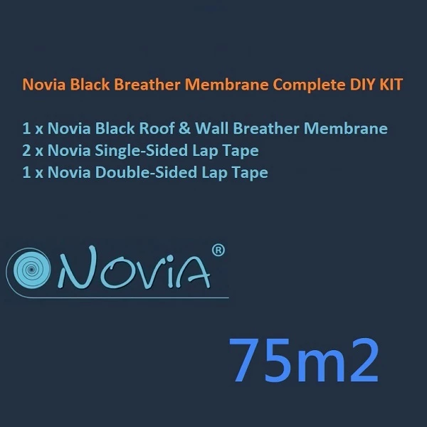 Novia Black Breather Membrane Complete DIY KIT - 75m2