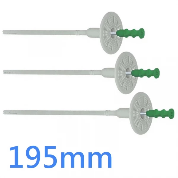 195mm Fixing with Metal Pin for Thermal Insulation pack of 200 for Rockwool Slabs, EPS and XPS Boards
