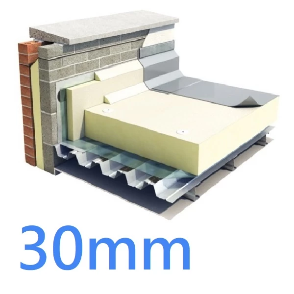 30mm Xtratherm FR/MG Flat Roof PIR Board - Single Ply Fully Adhered Systems (pack of 14)